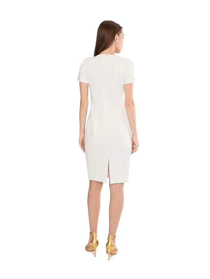 Платье-футляр с коротким рукавом Short Sleeve Scuba Sheath Calvin Klein — изображение 4 из 5, бежевый