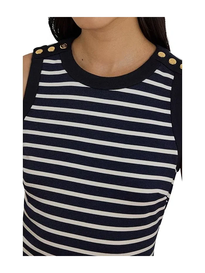 Платье-футляр полосатое Striped Snap-Trim Ponte Sheath Dress Lauren Ralph Lauren — изображение 4 из 4, оранжевый/белый