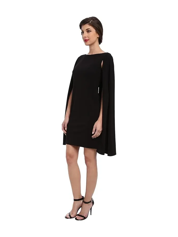 Платье-футляр с накидкой Structured Cape Sheath Adrianna Papell — изображение 2 из 5, черный