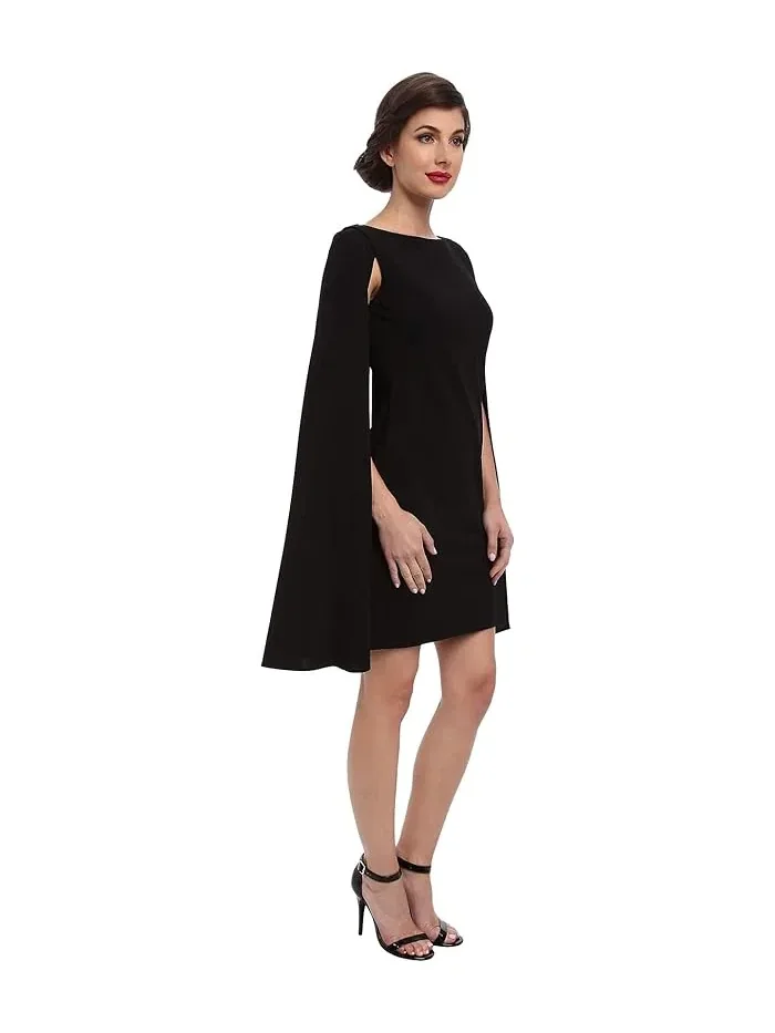 Платье-футляр с накидкой Structured Cape Sheath Adrianna Papell — изображение 4 из 5, черный