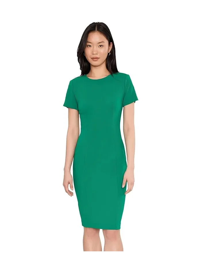 Платье-футляр с круглым вырезом Scuba Crepe Short Key Hole Short Sleeve Sheath Calvin Klein
