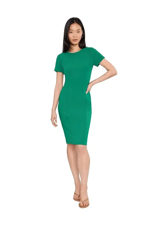 Платье-футляр с круглым вырезом Scuba Crepe Short Key Hole Short Sleeve Sheath Calvin Klein — изображение 2 из 5, луговой