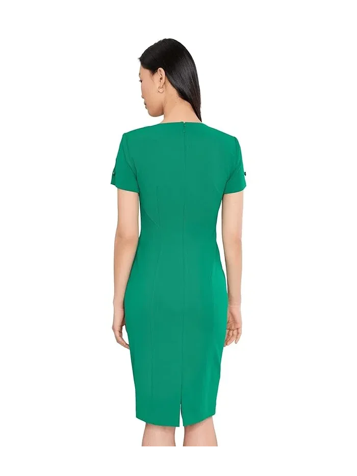 Платье-футляр с круглым вырезом Scuba Crepe Short Key Hole Short Sleeve Sheath Calvin Klein — изображение 4 из 5, луговой