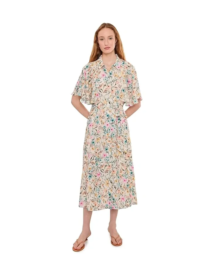 Платье с флоральным принтом Flutter Sleeve Princess Seam Vince Camuto