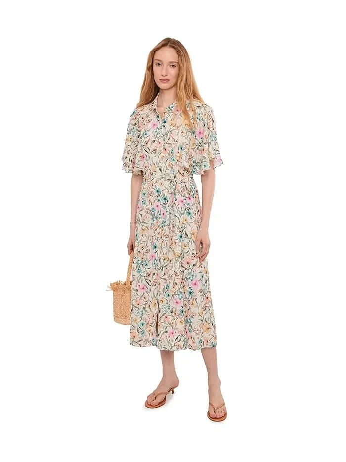 Платье с флоральным принтом Flutter Sleeve Princess Seam Vince Camuto — изображение 2 из 5, белый