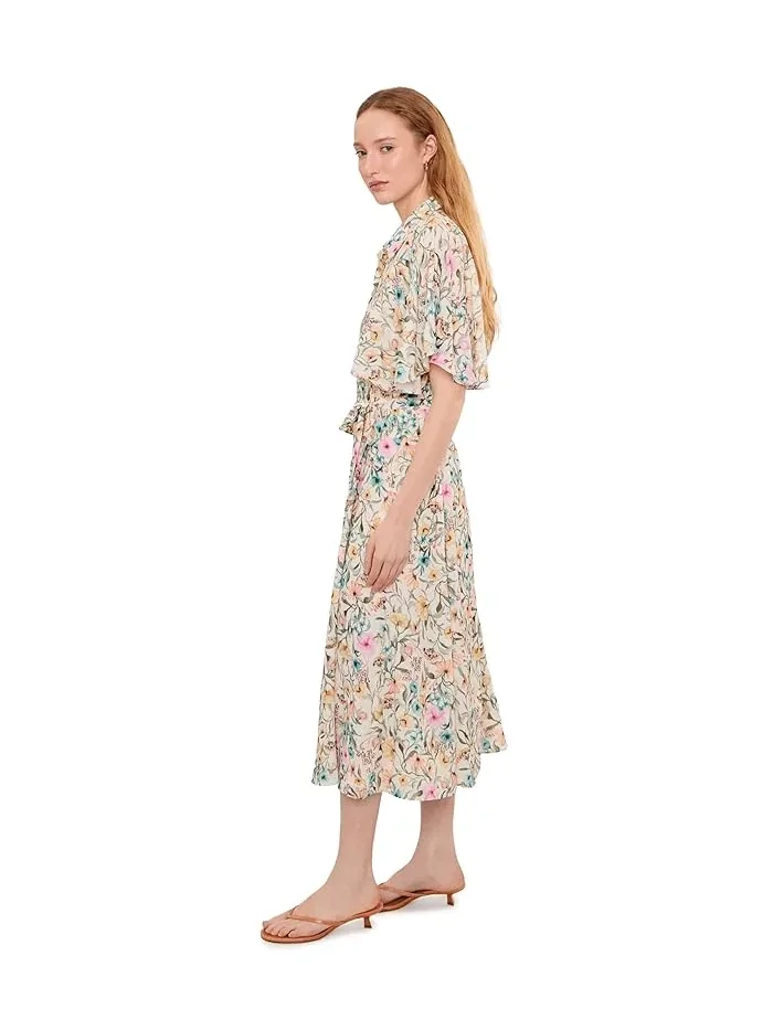 Платье с флоральным принтом Flutter Sleeve Princess Seam Vince Camuto — изображение 3 из 5, белый