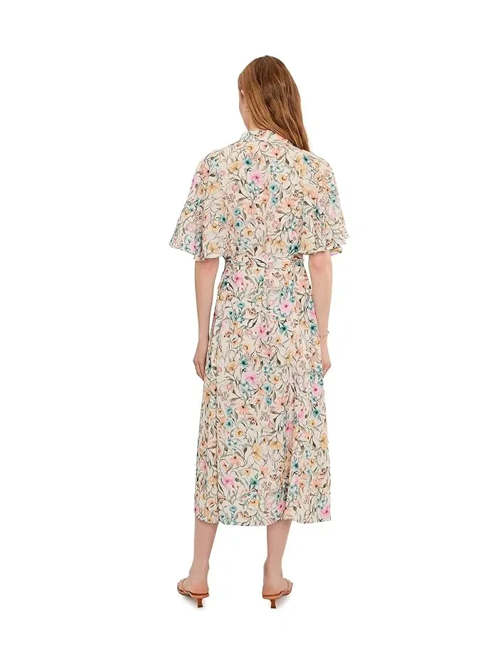 Платье с флоральным принтом Flutter Sleeve Princess Seam Vince Camuto — изображение 4 из 5, белый
