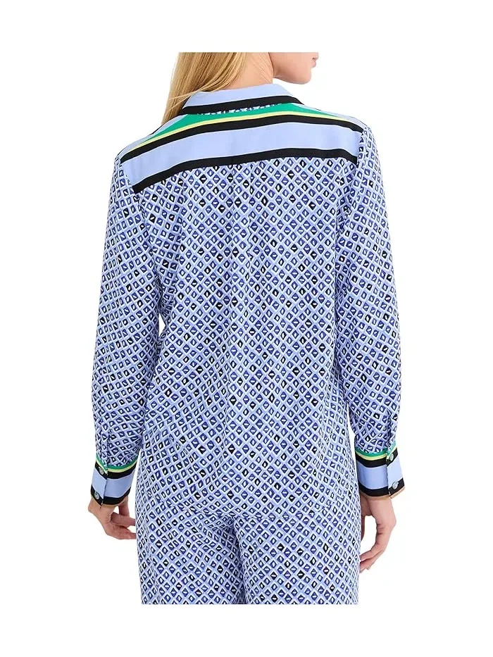 Рубашка с принтом Petite Mosaic Trimmed Shirt NIC+ZOE — изображение 4 из 4, синий мульти