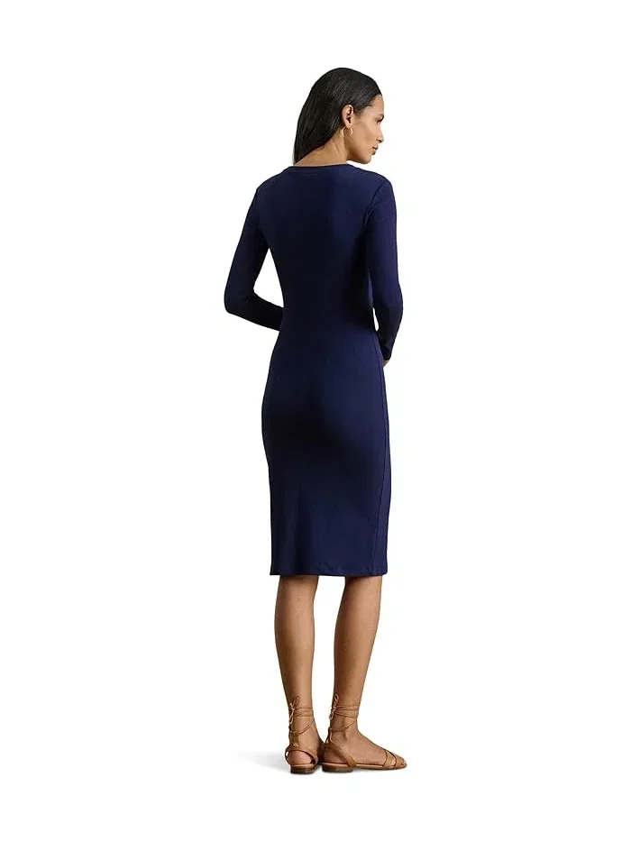 Платье трикотажное с пуговицами модель Button-trim Ribbed Cotton-blend Lauren Ralph Lauren — изображение 2 из 4, бежевый