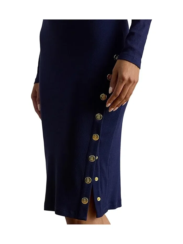Платье трикотажное с пуговицами модель Button-trim Ribbed Cotton-blend Lauren Ralph Lauren — изображение 4 из 4, бежевый