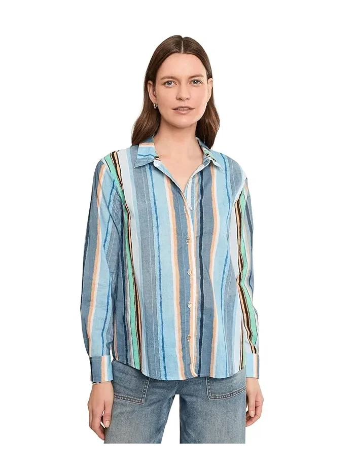 Рубашка хлопковая полосатая Stripe Core Cotton Shirt NIC+ZOE — изображение 1 из 5, синий мульти