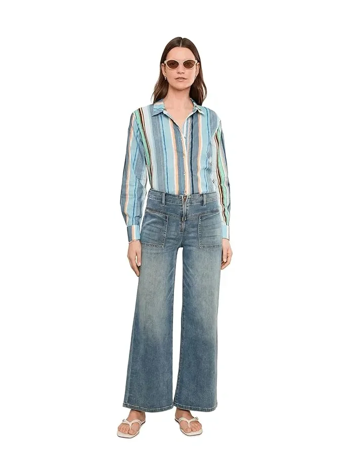 Рубашка хлопковая полосатая Stripe Core Cotton Shirt NIC+ZOE — изображение 2 из 5, синий мульти