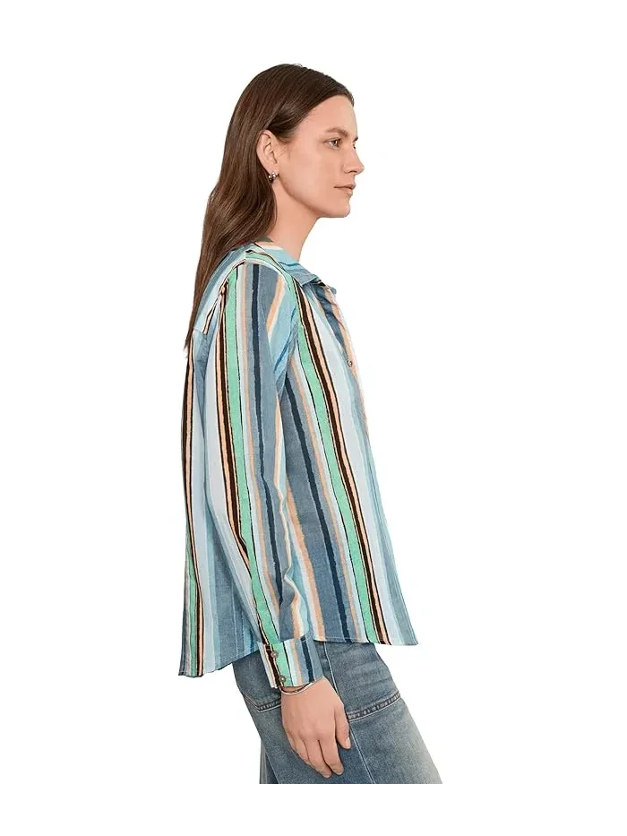 Рубашка хлопковая полосатая Stripe Core Cotton Shirt NIC+ZOE — изображение 3 из 5, синий мульти