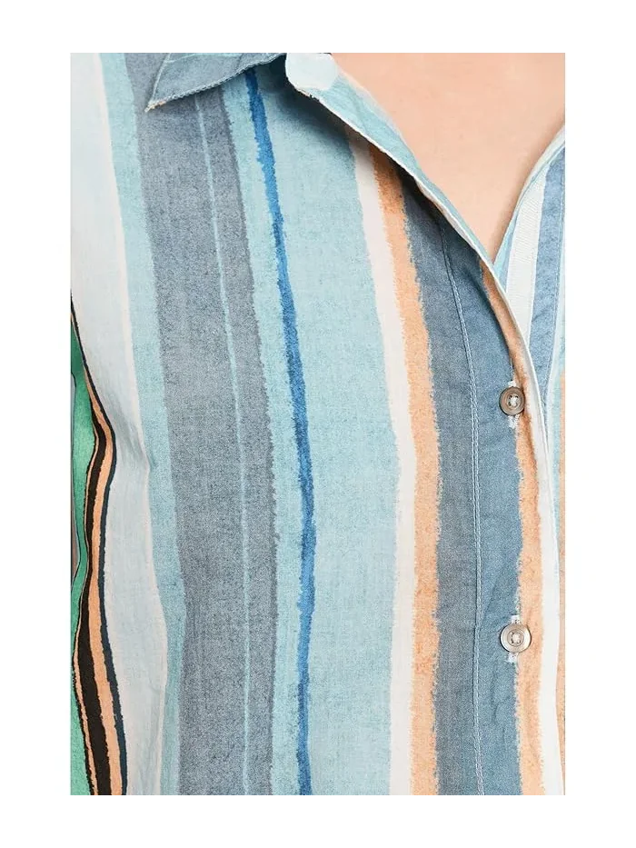 Рубашка хлопковая полосатая Stripe Core Cotton Shirt NIC+ZOE — изображение 5 из 5, синий мульти