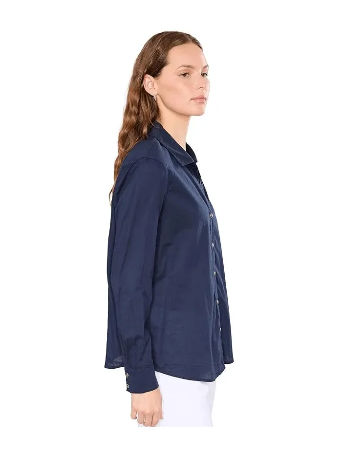 Рубашка хлопковая Core Cotton Shirt NIC+ZOE — изображение 3 из 5, чернильный