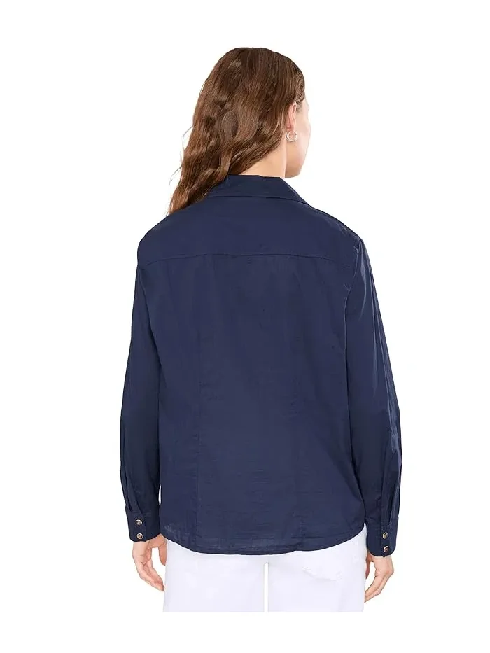 Рубашка хлопковая Core Cotton Shirt NIC+ZOE — изображение 4 из 5, чернильный