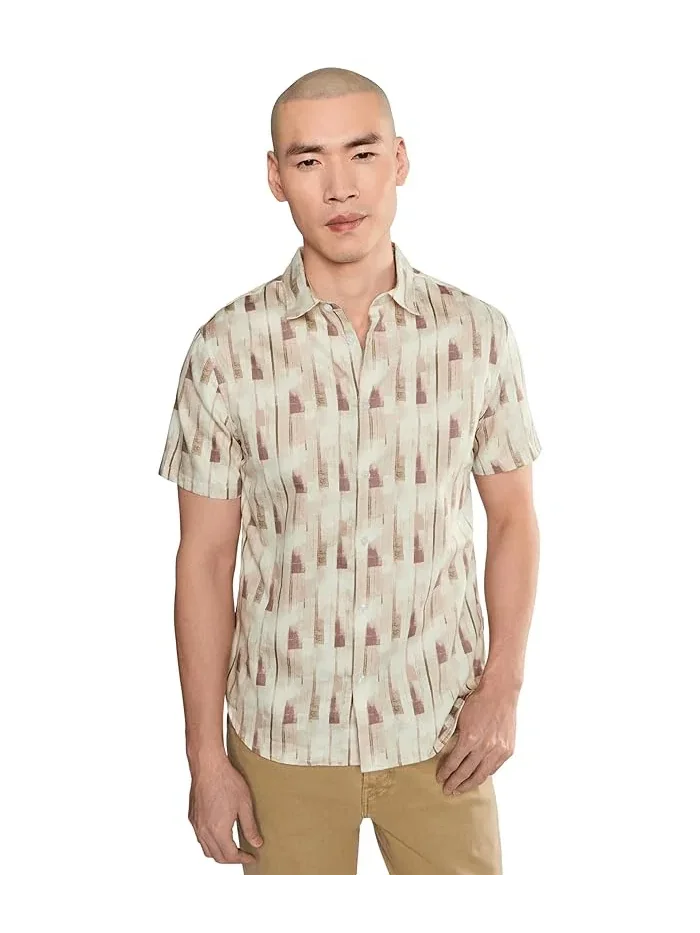 Рубашка с принтом Sean Short Sleeve French Placket Shirt John Varvatos — изображение 1 из 5, светлый хаки