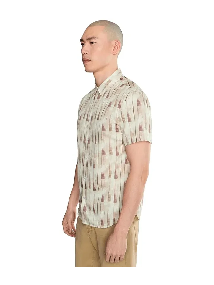 Рубашка с принтом Sean Short Sleeve French Placket Shirt John Varvatos — изображение 3 из 5, светлый хаки