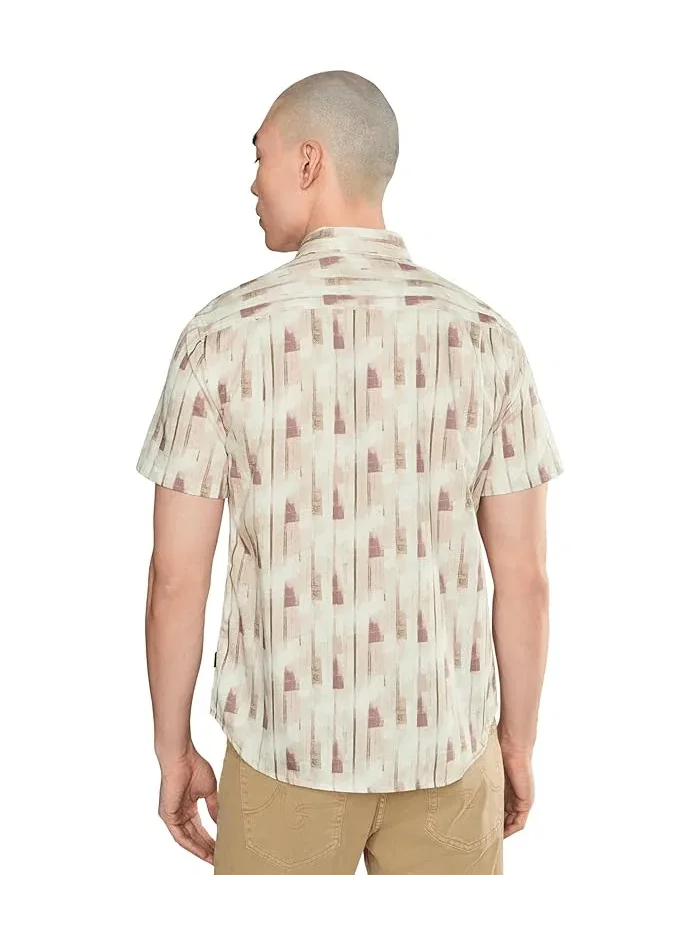 Рубашка с принтом Sean Short Sleeve French Placket Shirt John Varvatos — изображение 4 из 5, светлый хаки