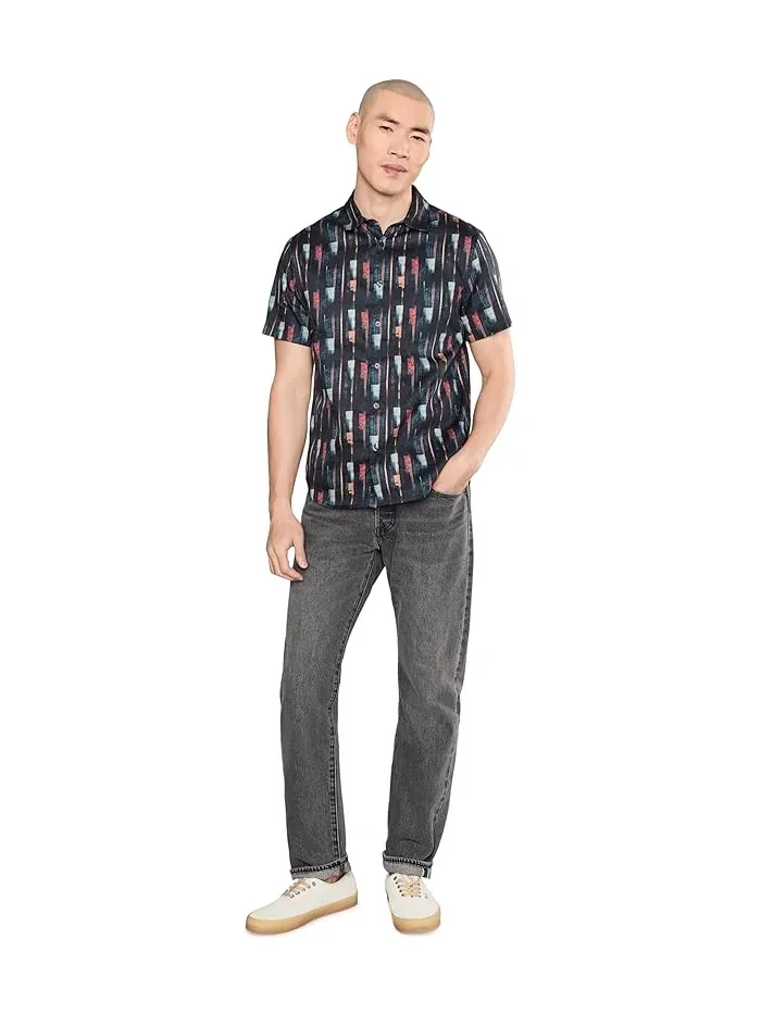 Рубашка с принтом John Varvatos Sean Short Sleeve French Placket Shirt W780f26 — изображение 2 из 5, темно-синий