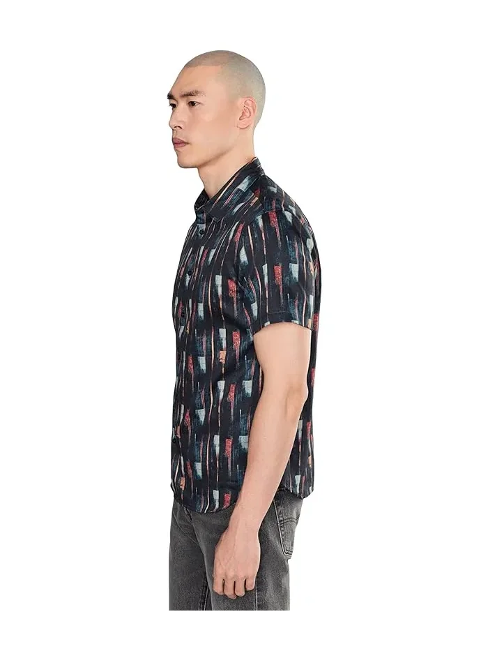 Рубашка с принтом John Varvatos Sean Short Sleeve French Placket Shirt W780f26 — изображение 3 из 5, темно-синий