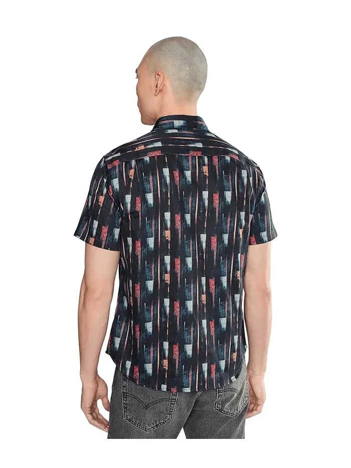 Рубашка с принтом John Varvatos Sean Short Sleeve French Placket Shirt W780f26 — изображение 4 из 5, темно-синий
