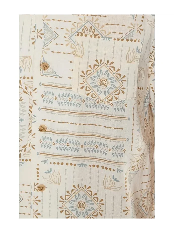 Рубашка повседневная Aloha Linen Camp Shirt Short Sleeve Pendleton, Laurel Grove Ecru — изображение 5 из 5, экру