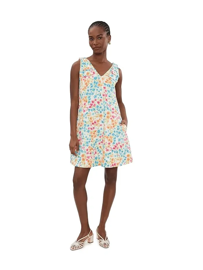 Платье А-силуэта с цветочным принтом Floral Bow Strap A-Line Dress CeCe — изображение 2 из 5, слоновая кость