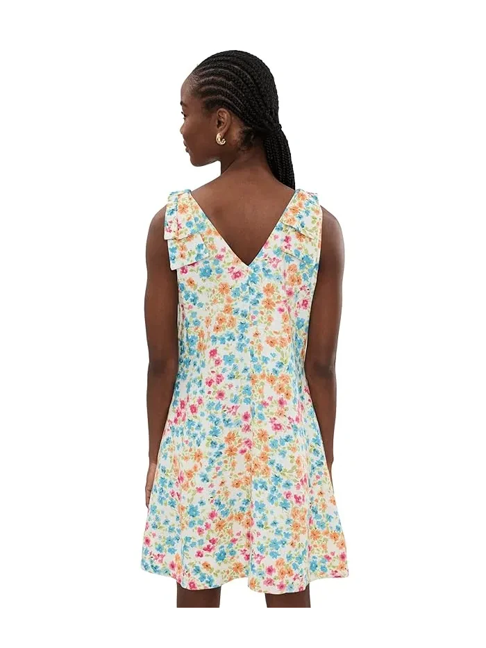 Платье А-силуэта с цветочным принтом Floral Bow Strap A-Line Dress CeCe — изображение 4 из 5, слоновая кость