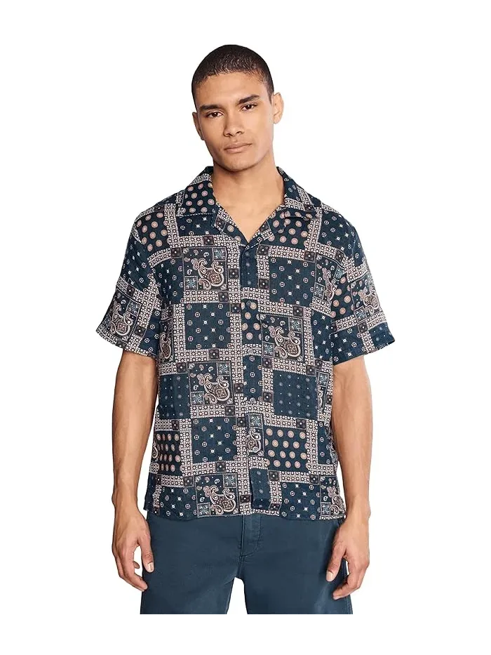 Рубашка с цветочным принтом Dan Camp Collar Shirt John Varvatos — изображение 1 из 5, глубокий синий