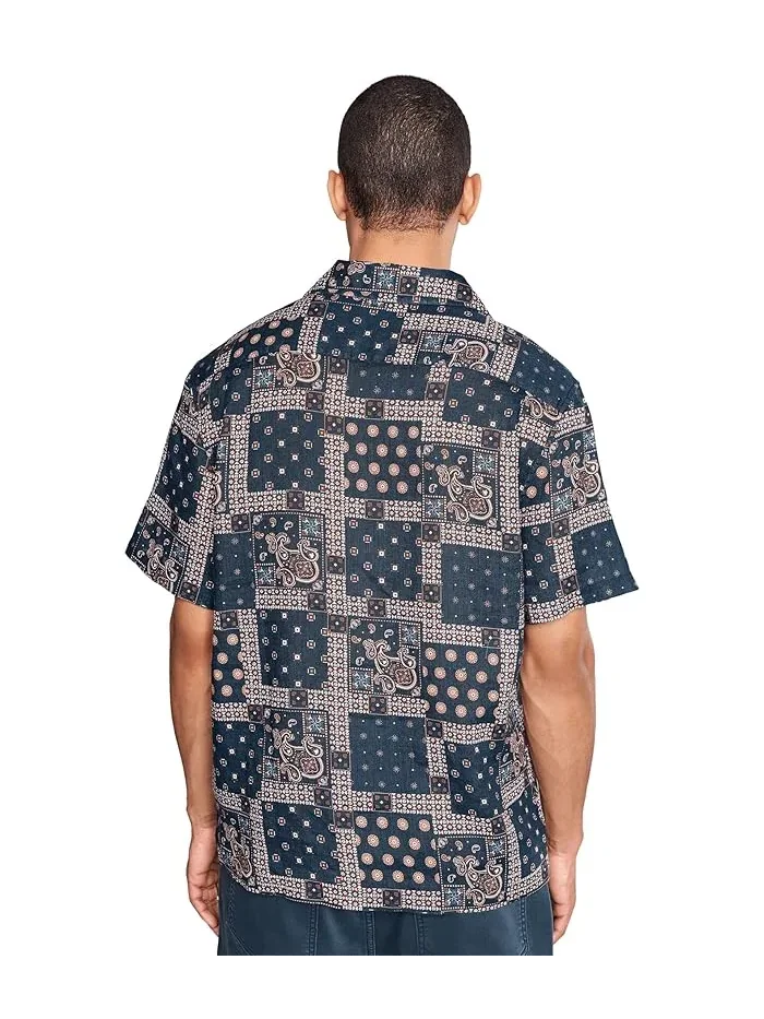 Рубашка с цветочным принтом Dan Camp Collar Shirt John Varvatos — изображение 4 из 5, глубокий синий