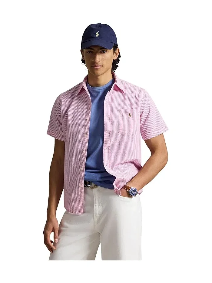 Рубашка Prepster Classic Fit Seersucker Polo Ralph Lauren — изображение 1 из 5, розовый/белый