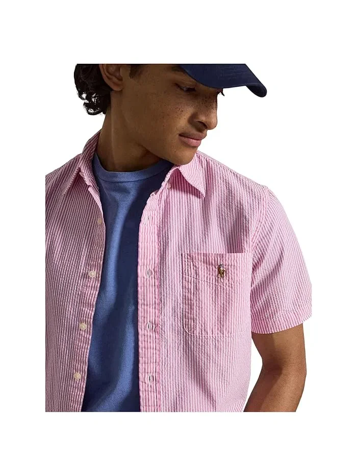 Рубашка Prepster Classic Fit Seersucker Polo Ralph Lauren — изображение 4 из 5, розовый/белый