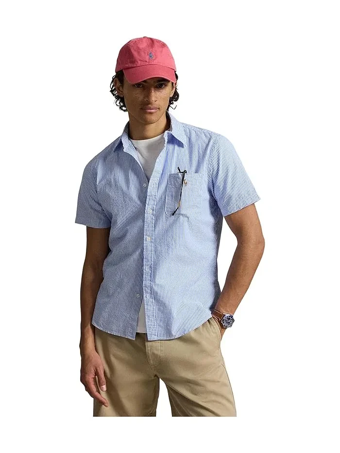 Рубашка из сирсакера Prepster Classic Fit Polo Ralph Lauren — изображение 4 из 5, синий/белый
