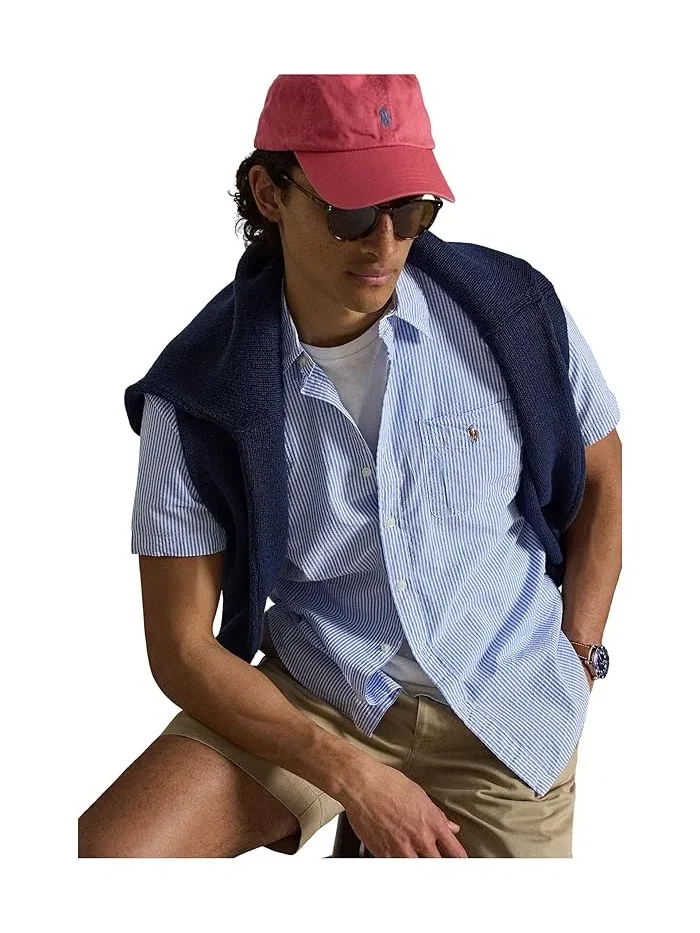 Рубашка из сирсакера Prepster Classic Fit Polo Ralph Lauren — изображение 5 из 5, синий/белый