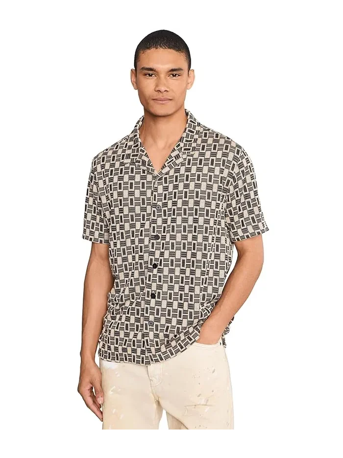 Рубашка с воротником-стойкой Sanford Camp Collar John Varvatos — изображение 1 из 5, серый