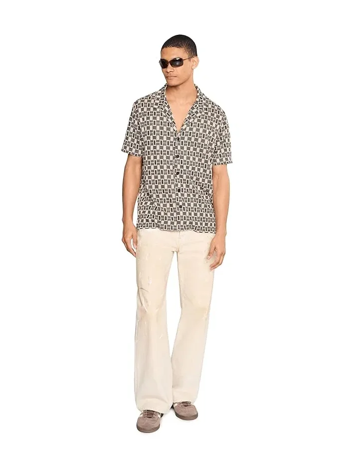 Рубашка с воротником-стойкой Sanford Camp Collar John Varvatos — изображение 2 из 5, серый