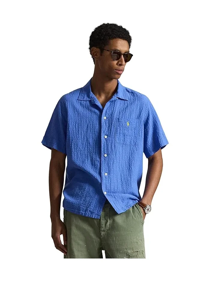 Рубашка Classic Fit из льняной смеси с сирсакером Polo Ralph Lauren — изображение 4 из 5, синий