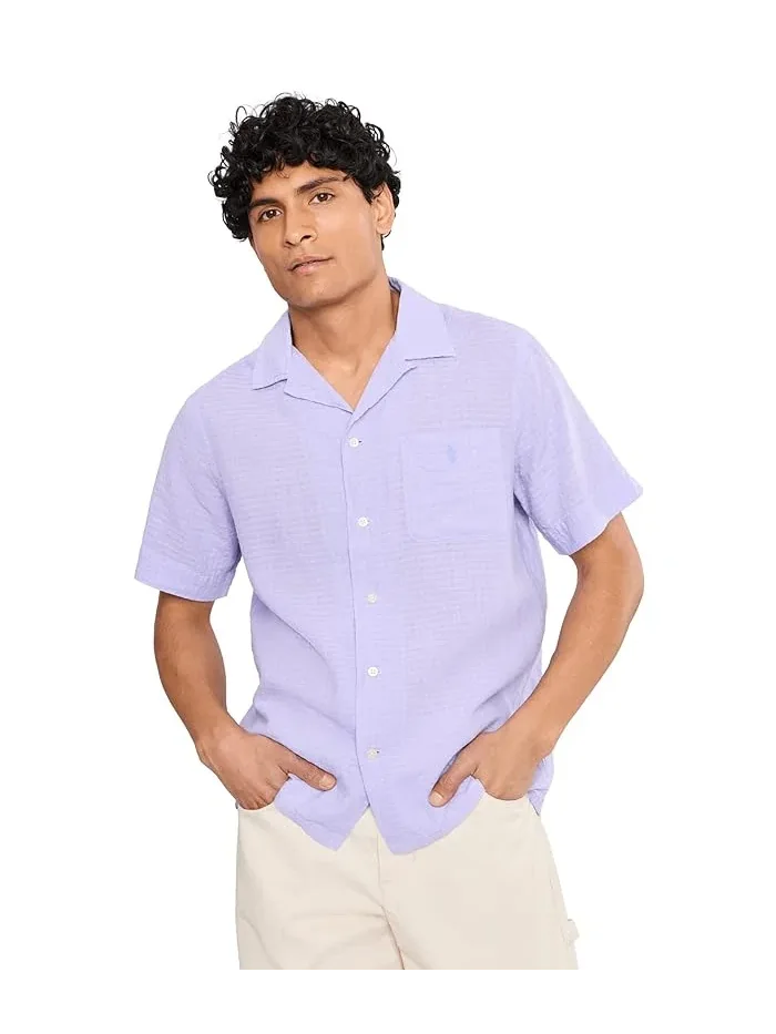 Рубашка льняная Classic Fit Linen-Blend Seersucker Shirt Polo Ralph Lauren — изображение 1 из 5, фиолетовый