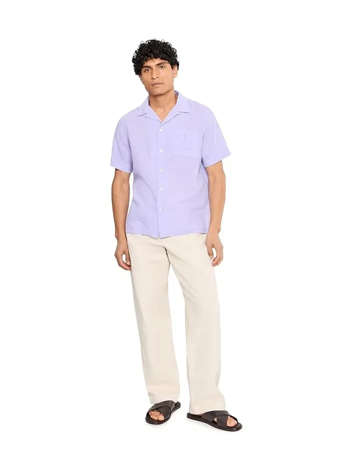 Рубашка льняная Classic Fit Linen-Blend Seersucker Shirt Polo Ralph Lauren — изображение 2 из 5, фиолетовый