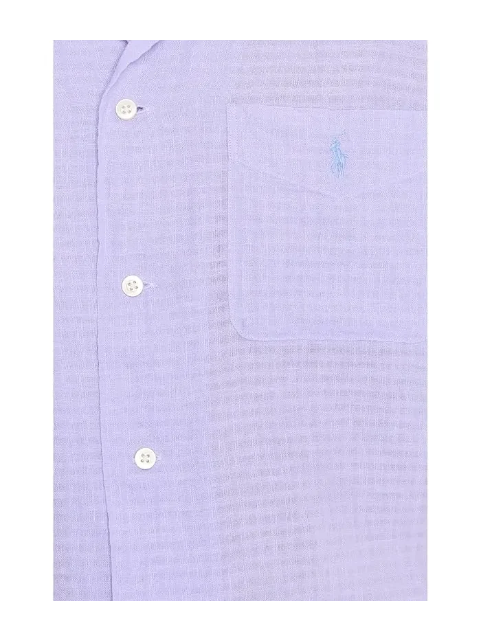 Рубашка льняная Classic Fit Linen-Blend Seersucker Shirt Polo Ralph Lauren — изображение 5 из 5, фиолетовый