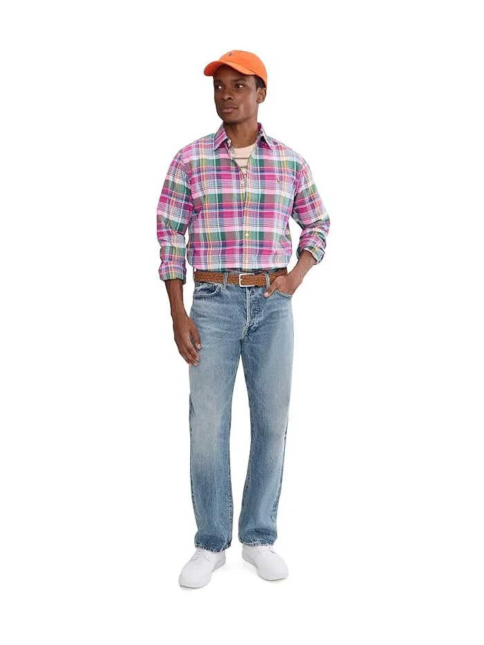 Рубашка Oxford в клетку Classic Fit Plaid Oxford Shirt Polo Ralph Lauren — изображение 2 из 5, синий