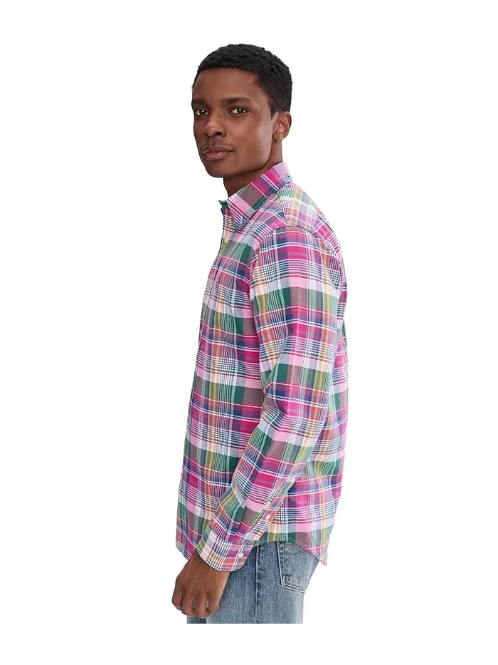 Рубашка Oxford в клетку Classic Fit Plaid Oxford Shirt Polo Ralph Lauren — изображение 3 из 5, синий