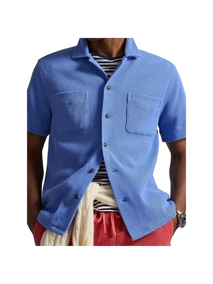 Рубашка Camp waffle-knit cotton linen Polo Ralph Lauren — изображение 4 из 5, синий