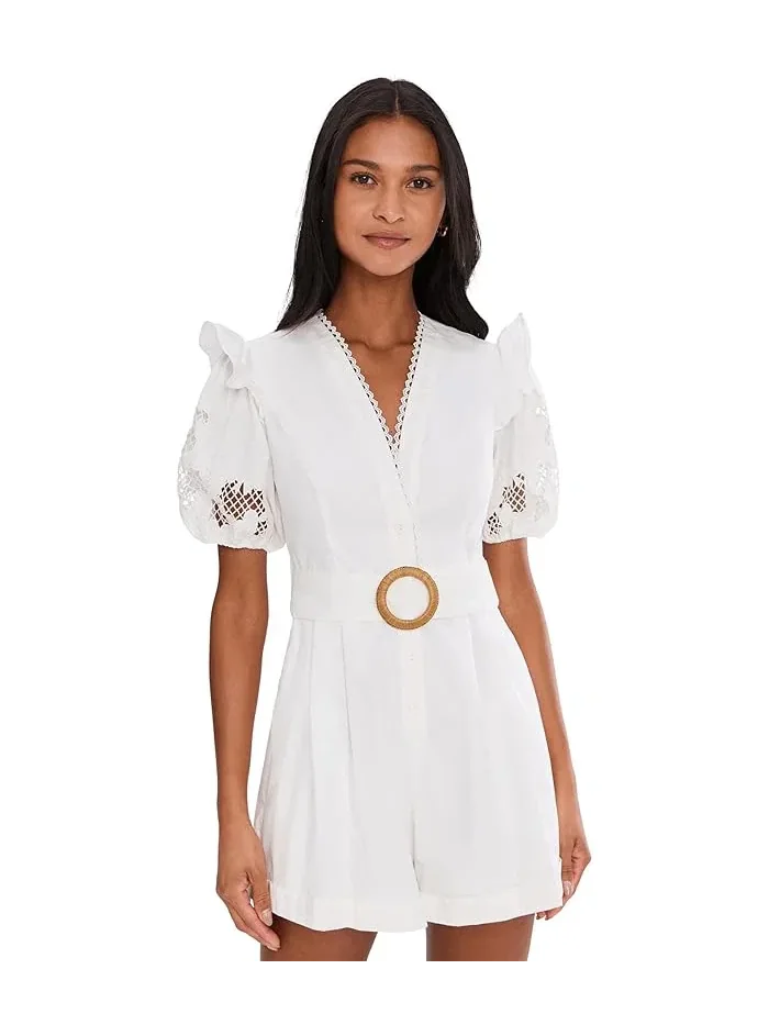 Ромпер с рукавами-фонариками Lasercut Puff Sleeve Adrianna Papell — изображение 1 из 5, белый