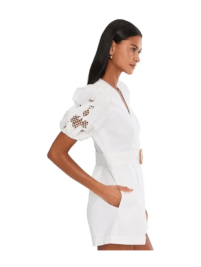 Ромпер с рукавами-фонариками Lasercut Puff Sleeve Adrianna Papell — изображение 3 из 5, белый