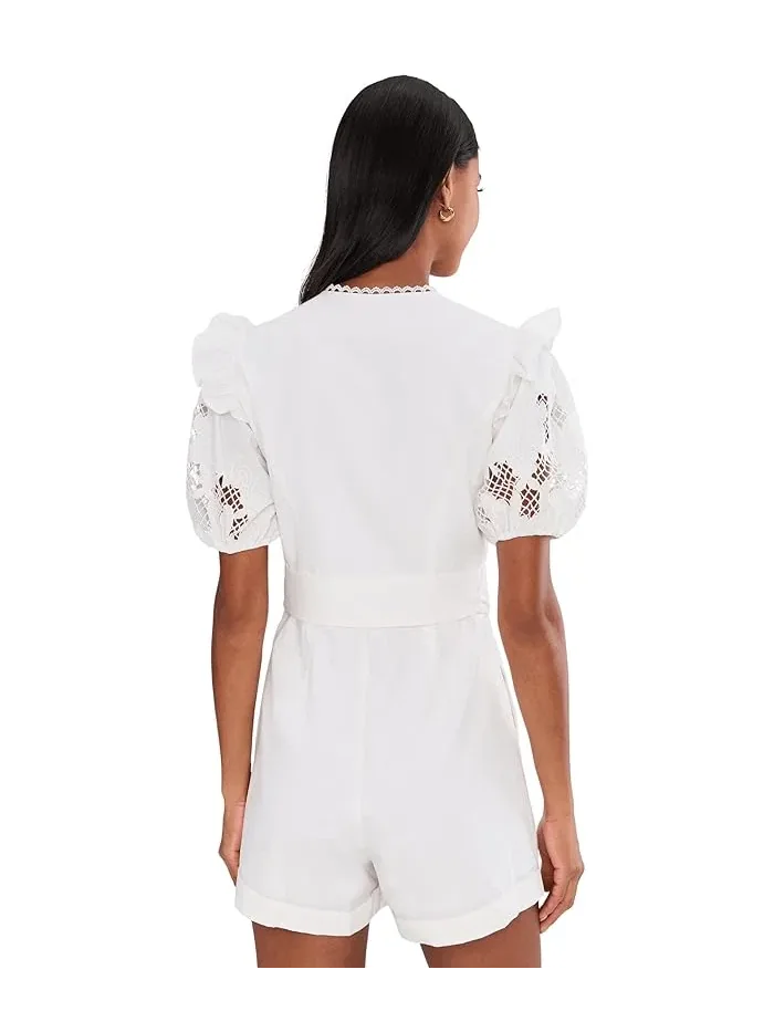 Ромпер с рукавами-фонариками Lasercut Puff Sleeve Adrianna Papell — изображение 4 из 5, белый
