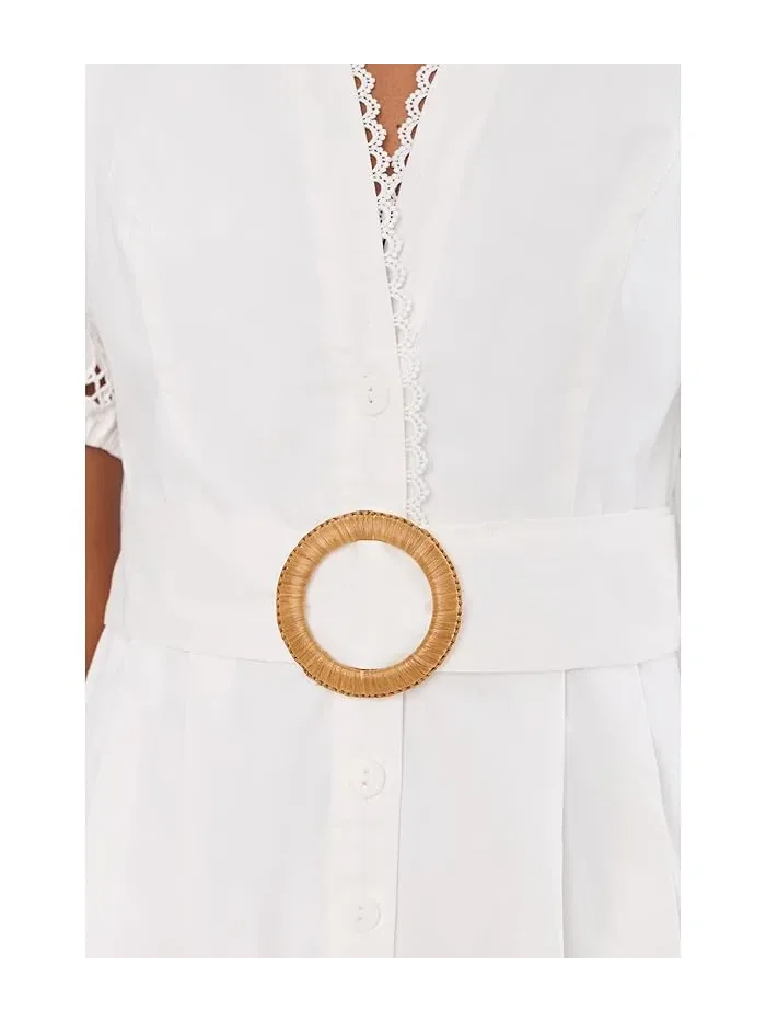 Ромпер с рукавами-фонариками Lasercut Puff Sleeve Adrianna Papell — изображение 5 из 5, белый