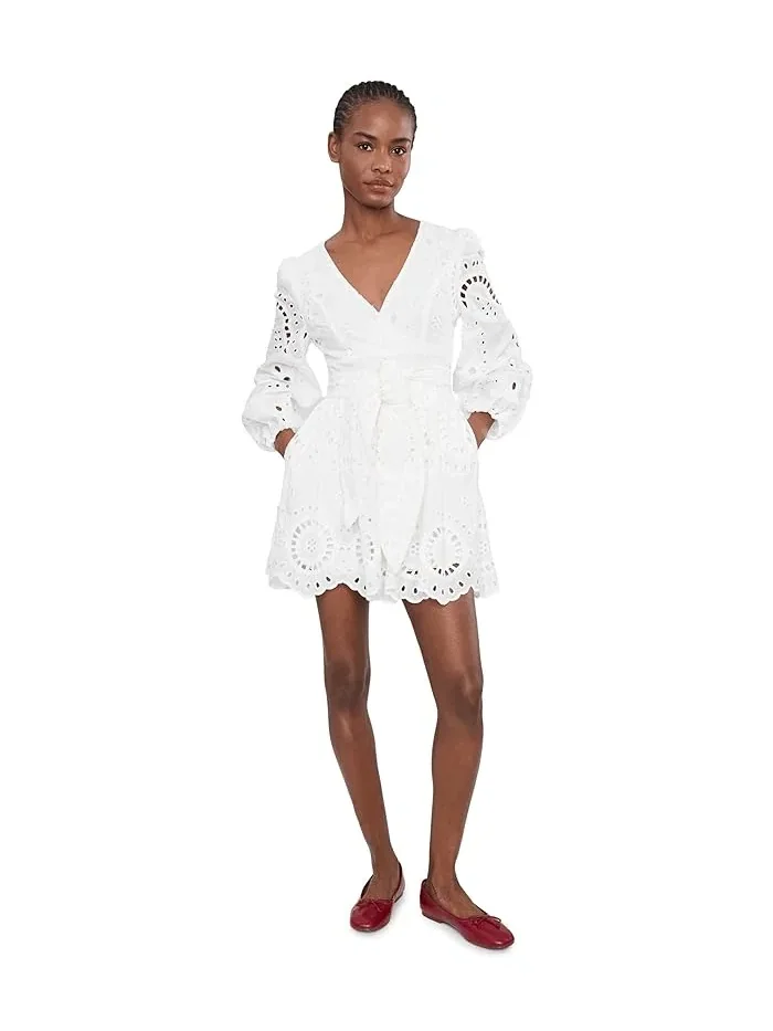Ромпер с вышивкой Broderie Anglaise Cotton Romper Dress Avec Les Filles — изображение 2 из 5, белый