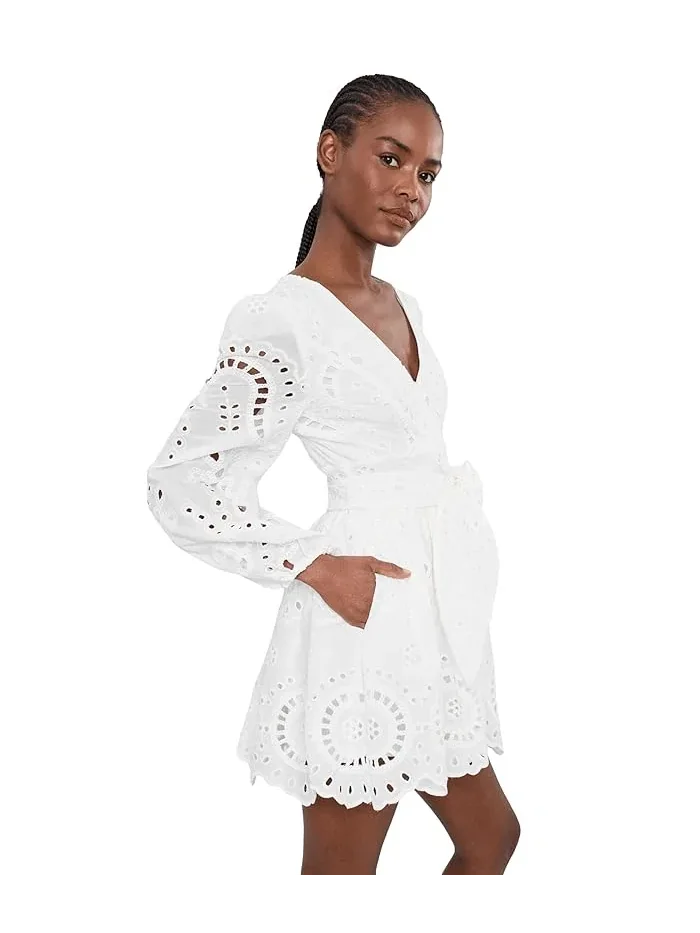 Ромпер с вышивкой Broderie Anglaise Cotton Romper Dress Avec Les Filles — изображение 3 из 5, белый